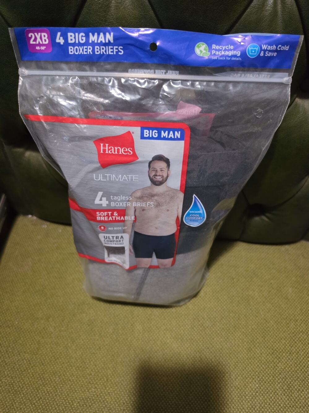 Hanes Tagless Boxer Briefs 4 pairs Size 2XB (48-50") Big Man NIP Black Grey